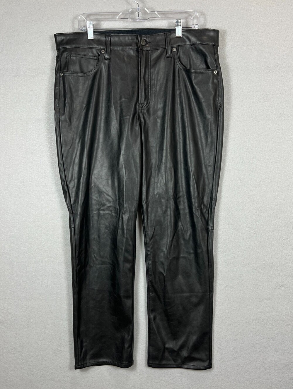 GAP Vintage Slim High Rise Faux Leather Pants Women 34 18R Black Vegan
